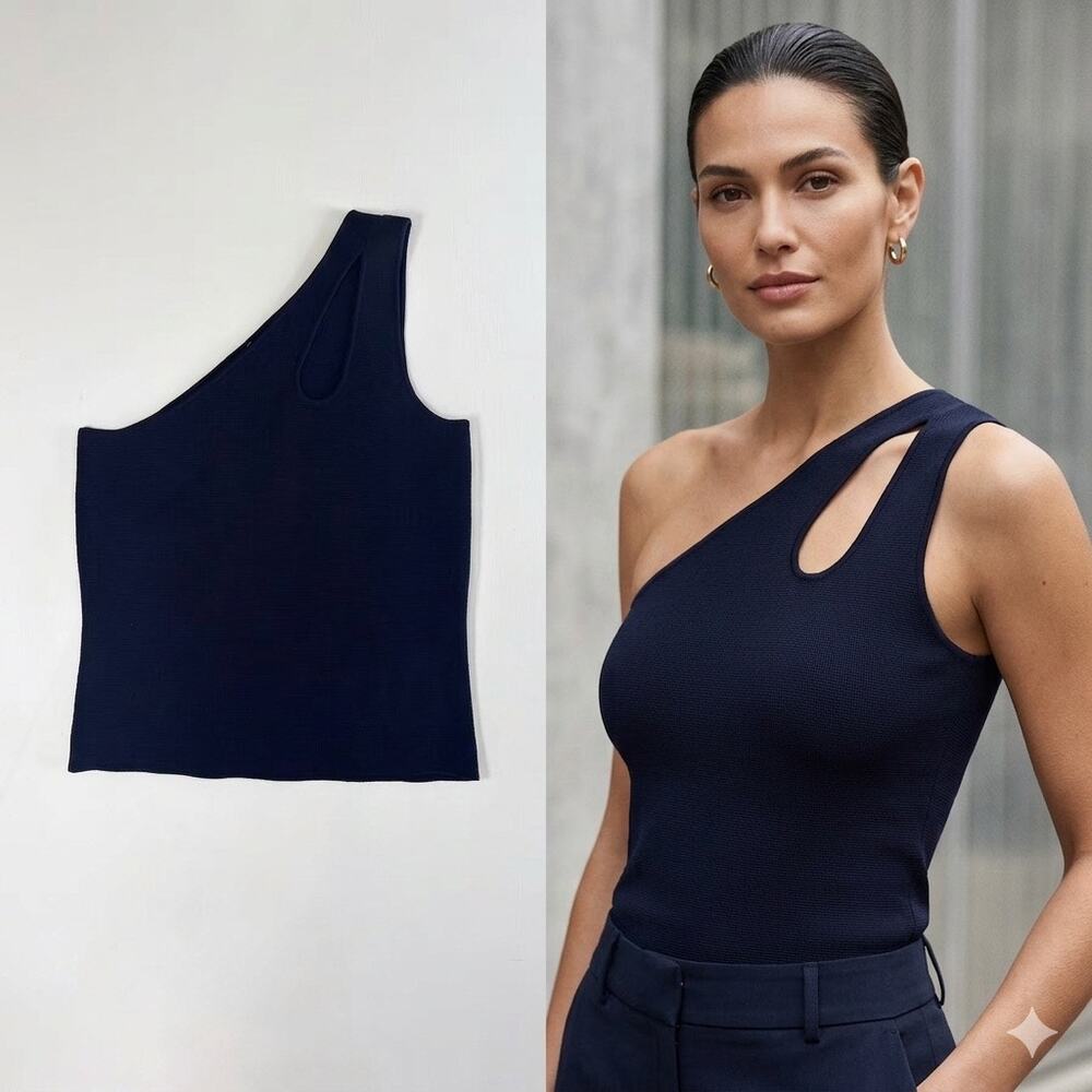 Express Black One Shoulder Cutout Tank Top Size Medium Asymmetric Ribbed Knit